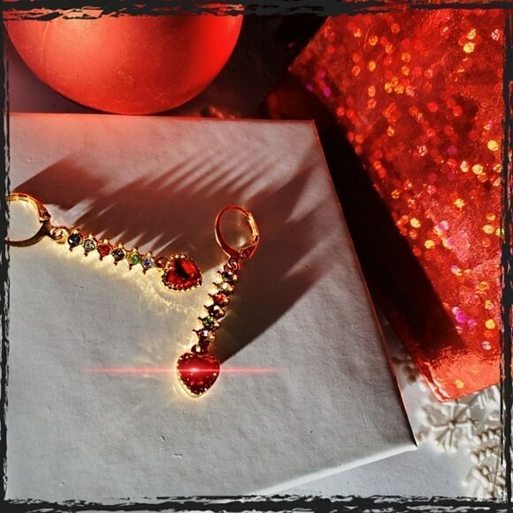 Red & Multi Colored Sapphire 18K Gold Drop Earrings 925 Sterling Silver Women's - Picture 2 of 7